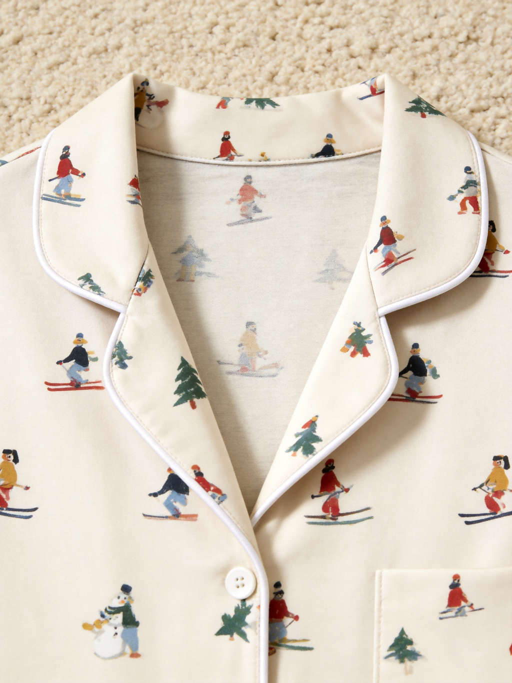 Two-Piece Set Women Christmas Two-Piece Button-Down Long Sleeve PJS Set with Pockets Cute Skiing and Winter Print Festive Holiday  Pajamas