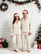 Two-Piece Set Women Christmas Two-Piece Button-Down Long Sleeve PJS Set with Pockets Cute Skiing and Winter Print Festive Holiday  Pajamas