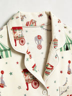 Two-Piece Set Women Christmas Button-Down Long Sleeve PJS Set with Pockets Cute Circus and Carnival Print Festive Holiday  Pajamas