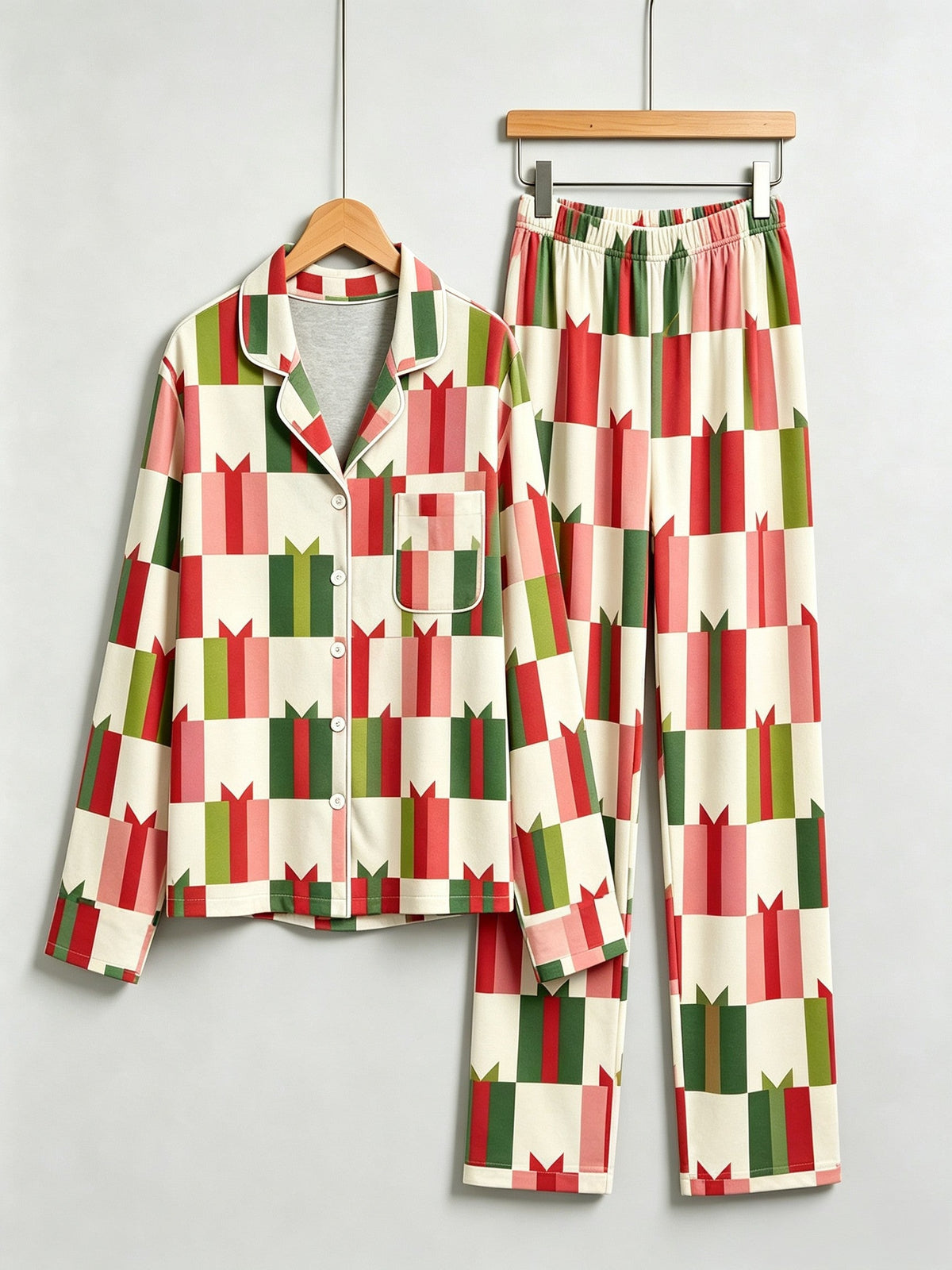 Two-Piece Set Women Christmas Two-Piece Button-Down Long Sleeve PJS Set with Pockets Festive Holiday Gift Box Print  Pajamas