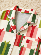 Two-Piece Set Women Christmas Two-Piece Button-Down Long Sleeve PJS Set with Pockets Festive Holiday Gift Box Print  Pajamas