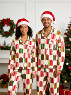 Two-Piece Set Women Christmas Two-Piece Button-Down Long Sleeve PJS Set with Pockets Festive Holiday Gift Box Print  Pajamas