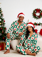 Women Christmas Pajamas - Green & Red Christmas Tree Block Check Button-Down Sleep Set