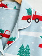 Two-Piece Set Festive Red Truck Print Women Christmas Two-Piece Button-Down PJS Long Sleeve Top and Pants with Pockets Winter Holiday Sets