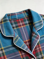 Women Christmas Pajamas - Blue Multi-Color Tartan Plaid Button-Down Sleepwear