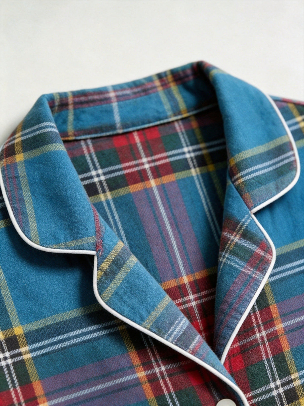 Women Christmas Pajamas - Blue Multi-Color Tartan Plaid Button-Down Sleepwear