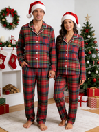 Women Christmas Pajamas - Traditional Red & Green Tartan Plaid Button-Down Set
