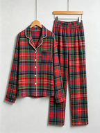 Women Christmas Pajamas - Traditional Red & Green Tartan Plaid Button-Down Set