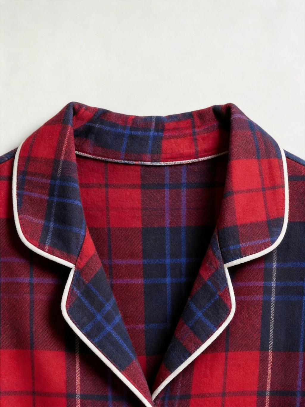 Women Christmas Pajamas - Red & Navy Blue Tartan Plaid Button-Down Sleep Set