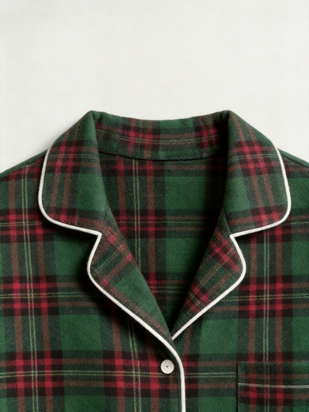 Women Christmas Pajamas - Dark Green & Red Tartan Plaid Button-Down Sleepwear