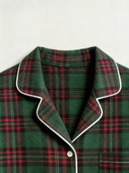 Women Christmas Pajamas - Dark Green & Red Tartan Plaid Button-Down Sleepwear