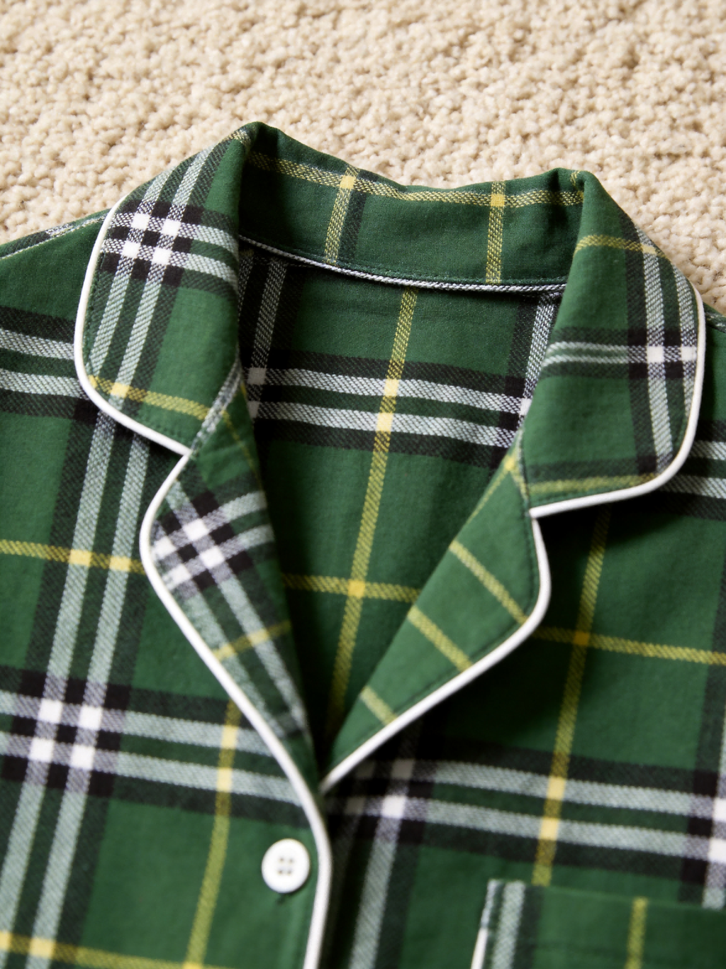 Women Christmas Pajamas - Green & White Windowpane Plaid Button-Down Set