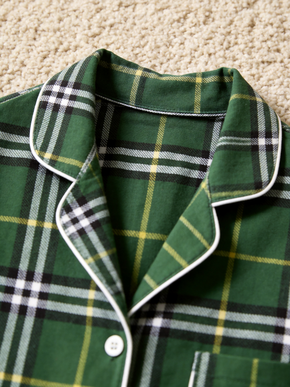Women Christmas Pajamas - Green & White Windowpane Plaid Button-Down Set