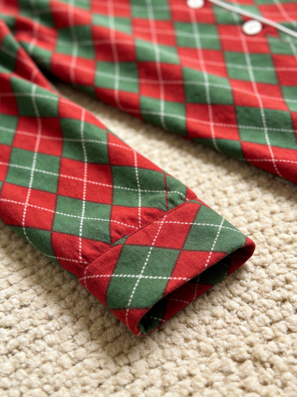 Women Christmas Pajamas - Red & Green Argyle Diamond Plaid Button-Down Sleep Set