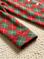 Women Christmas Pajamas - Red & Green Argyle Diamond Plaid Button-Down Sleep Set