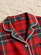 Women Christmas Pajamas - Bright Red & Green Tartan Plaid Button-Down Sleep Set