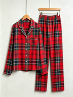 Women Christmas Pajamas - Bright Red & Green Tartan Plaid Button-Down Sleep Set