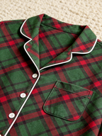 Women Christmas Pajamas - Dark Green & Red Diagonal Plaid Button-Down Set