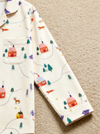 Women Christmas Pajamas - Cozy Winter Village & Deer Print Button-Down Sleepwear