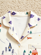 Women Christmas Pajamas - Cozy Winter Village & Deer Print Button-Down Sleepwear