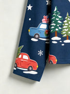 Women Christmas Pajamas - Navy Blue Holiday Car & Snowman Print Button-Down PJs