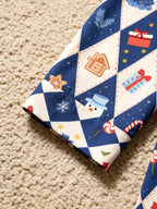 Women Christmas Pajamas - Blue Diamond Print Gingerbread Man & Gift Button-Down Set