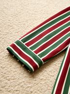 Women Christmas Pajamas - Red & Green Vertical Striped Button-Down Sleep Set