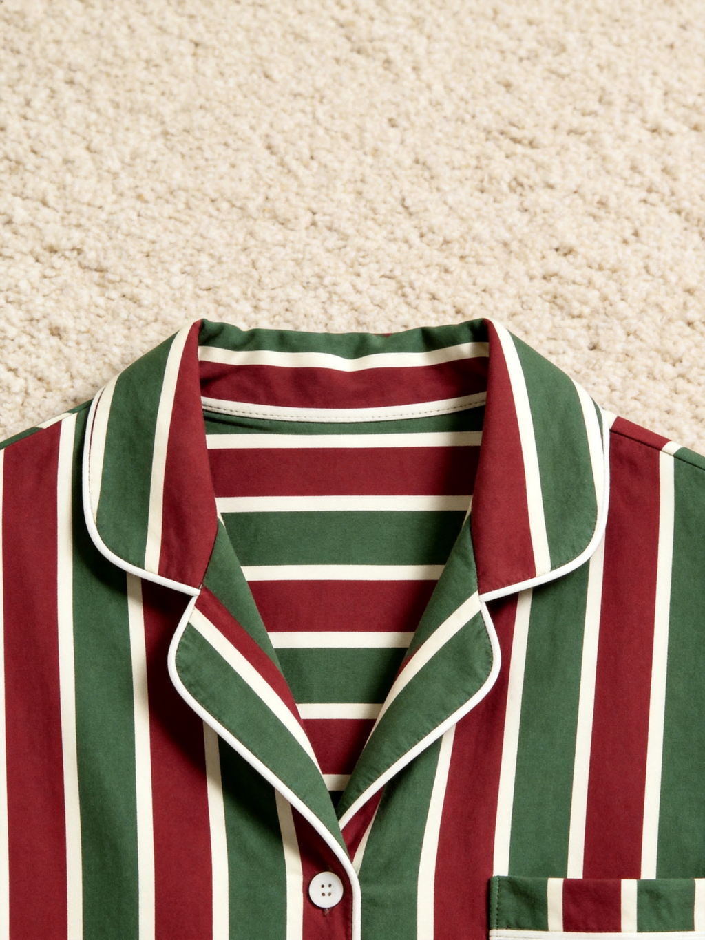 Women Christmas Pajamas - Red & Green Vertical Striped Button-Down Sleep Set