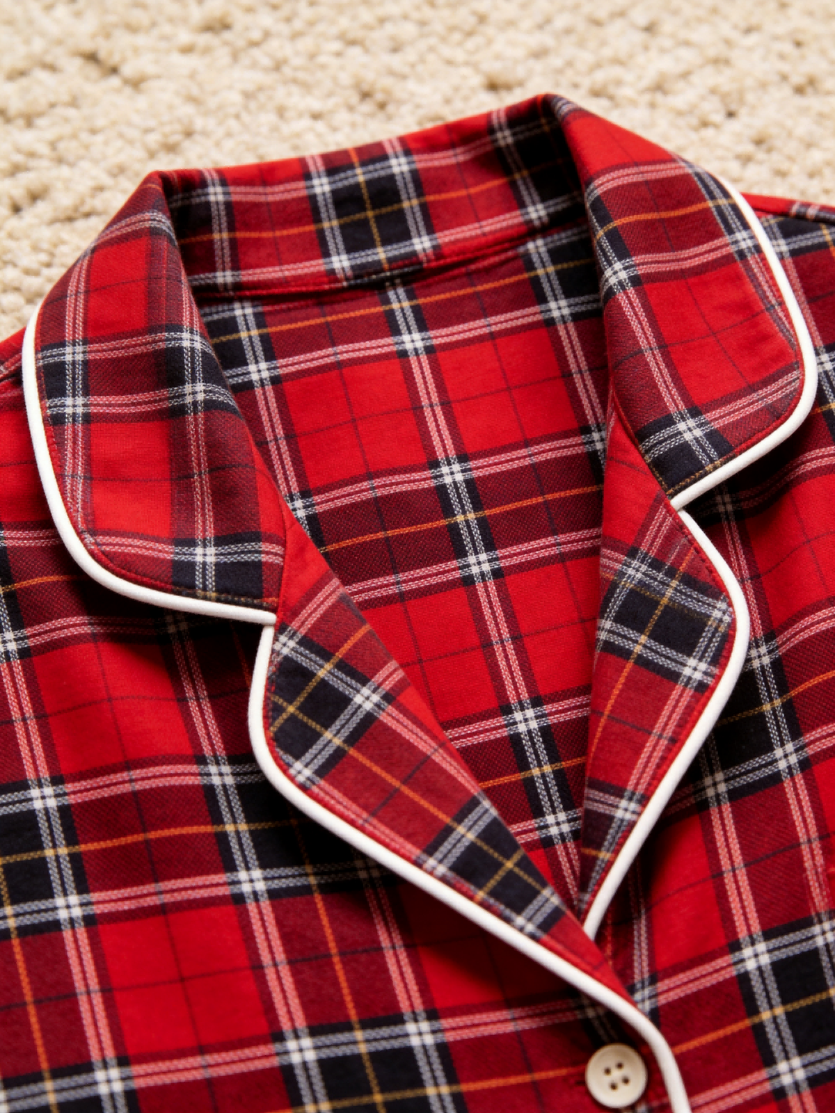 Women Christmas Pajamas - Red & Black Tartan Plaid Button-Down Sleep Set