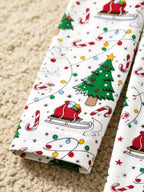 Women Christmas Pajamas - White Christmas Tree & Santa Sleigh Print Sleep Set
