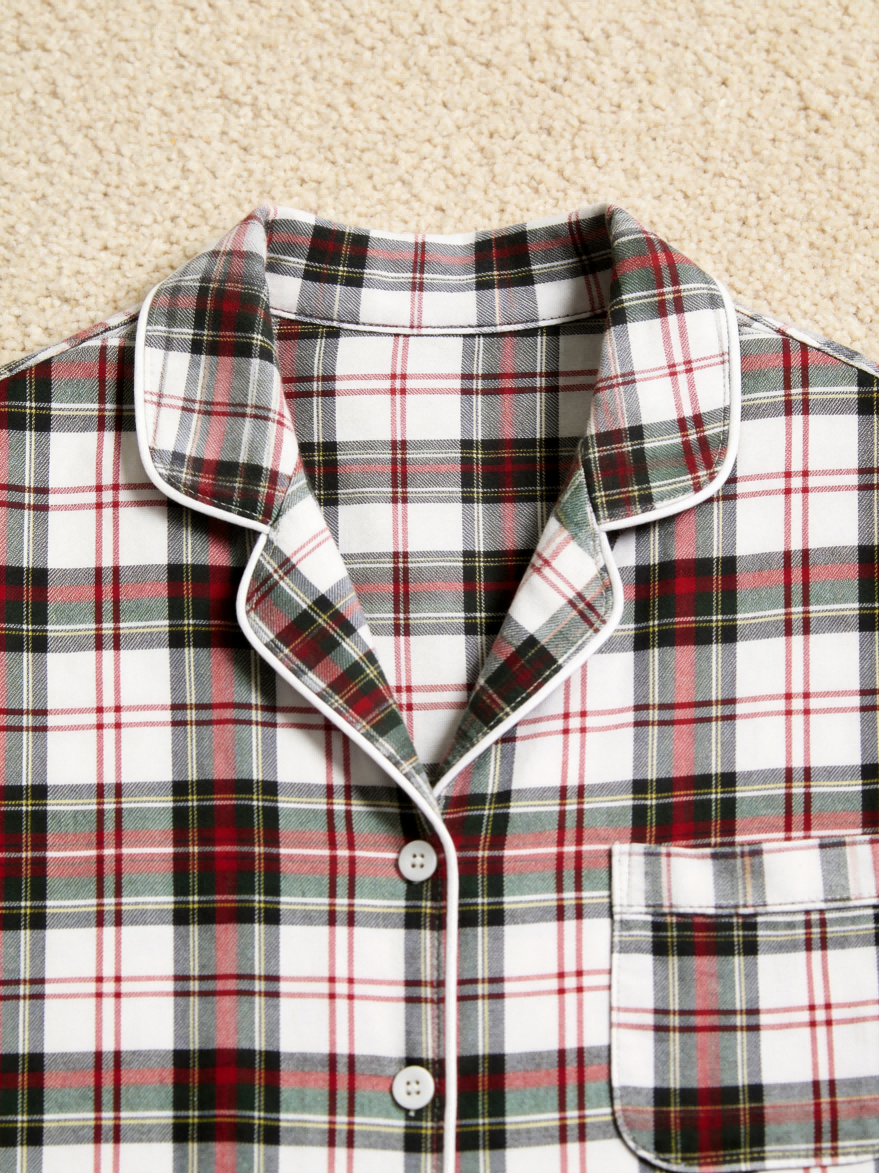 Women Christmas Pajamas - Red, Green & White Tartan Plaid Button-Down Set