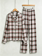 Women Christmas Pajamas - Red, Green & White Tartan Plaid Button-Down Set