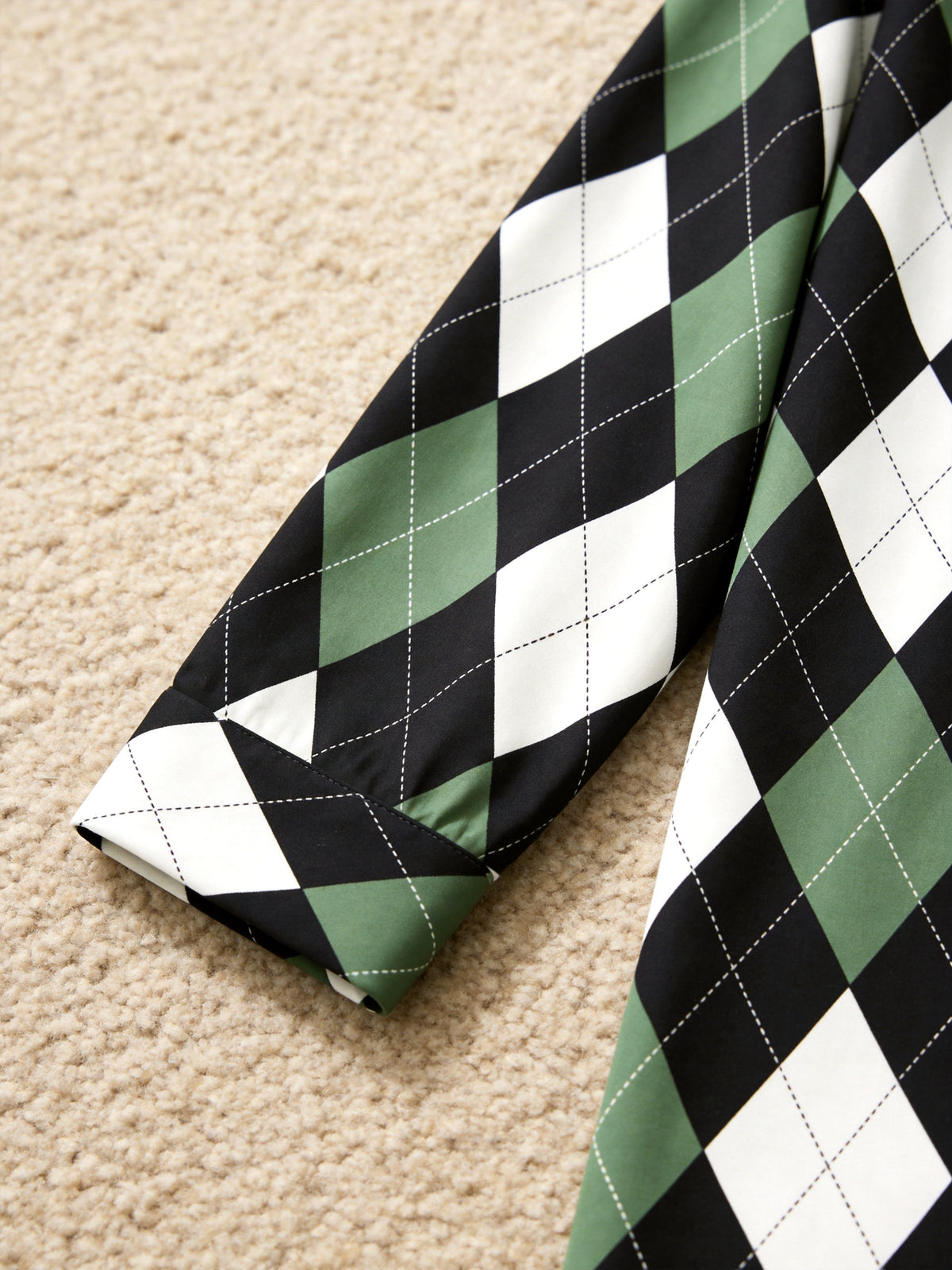 Women Christmas Pajamas - Black, Green & White Argyle Diamond Plaid Set