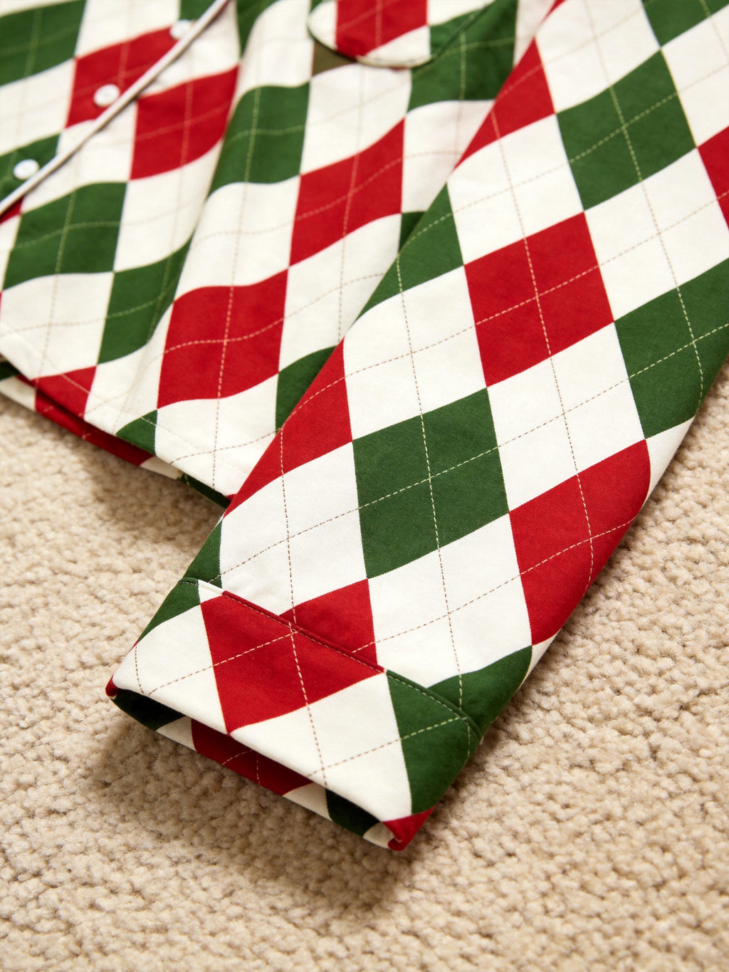 Women Christmas Pajamas - Red, Green & White Argyle Diamond Plaid Sleep Set