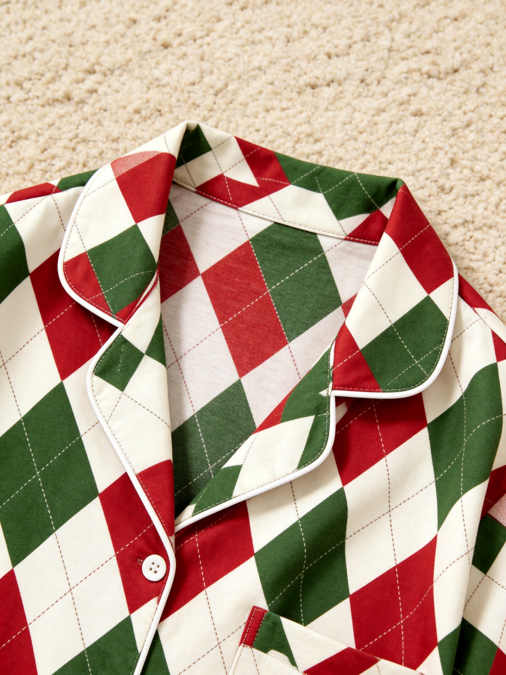 Women Christmas Pajamas - Red, Green & White Argyle Diamond Plaid Sleep Set