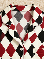 Women Christmas Pajamas - Red, Black & Beige Argyle Diamond Plaid Set