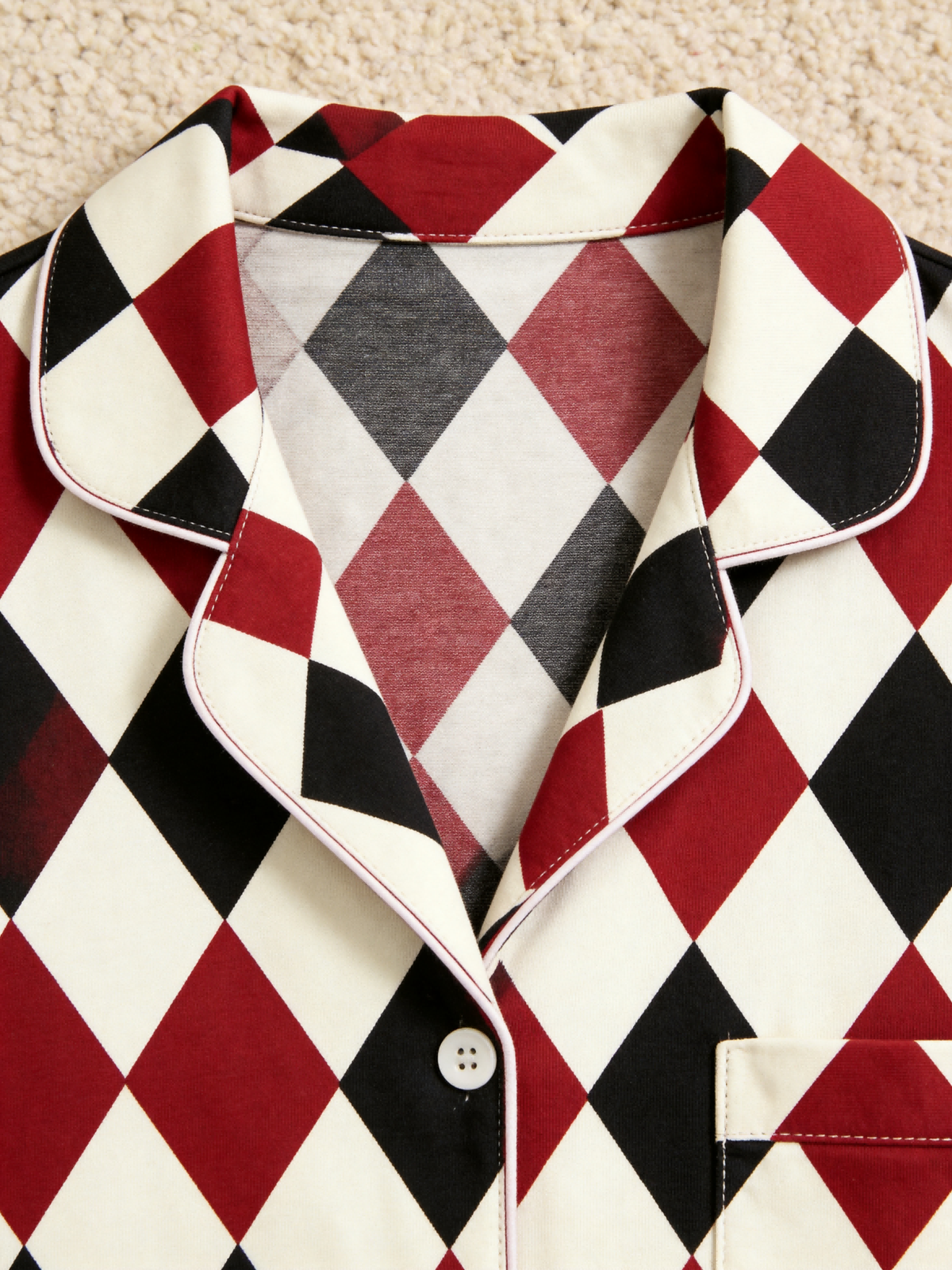 Women Christmas Pajamas - Red, Black & Beige Argyle Diamond Plaid Set
