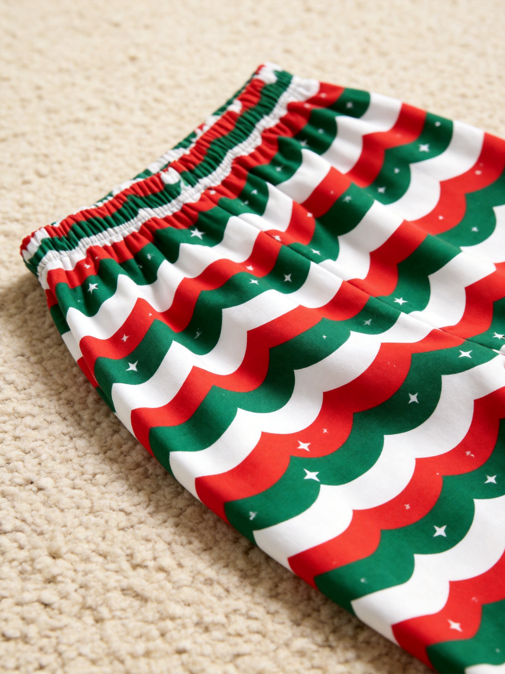 Women Christmas Pajamas - Red & Green Wavy Stripe Starry Night Button up Pajamas