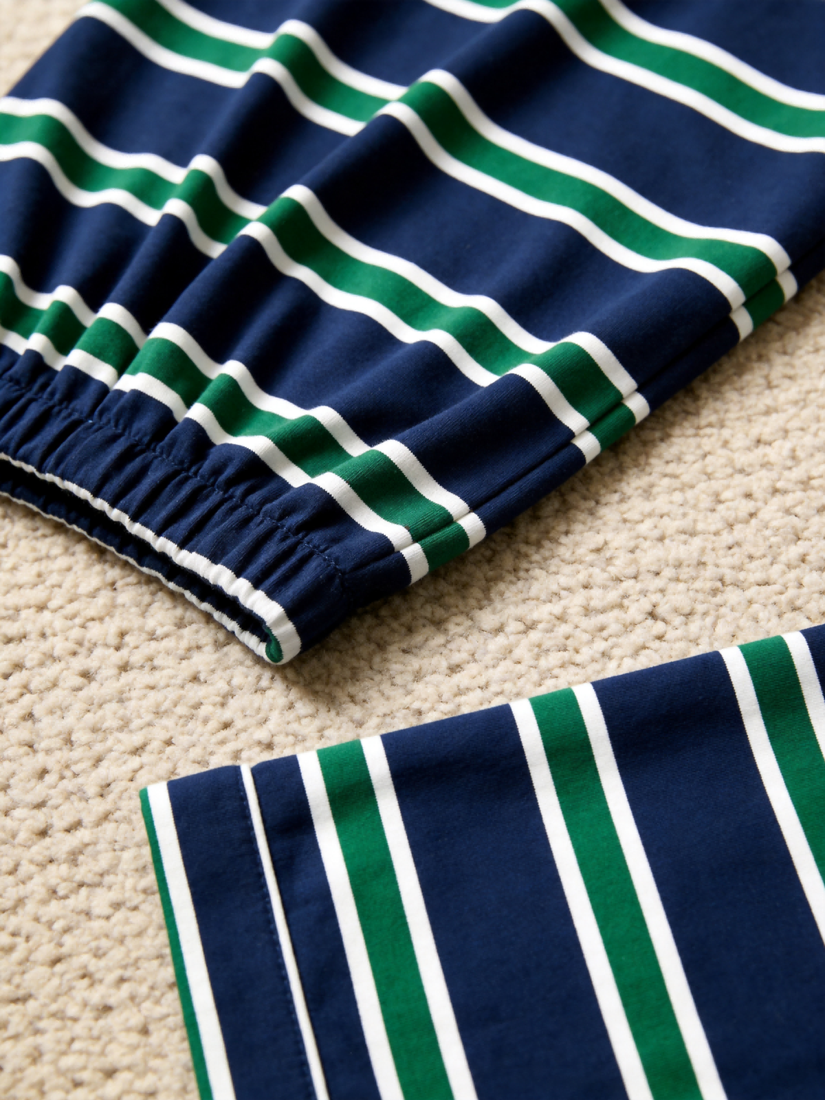 Women Christmas Pajamas - Navy Blue Green & White Horizontal Striped Button up Pajamas