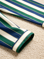 Women Christmas Pajamas - Navy Blue Forest Green Cream Striped Gold Line Button up Pajamas