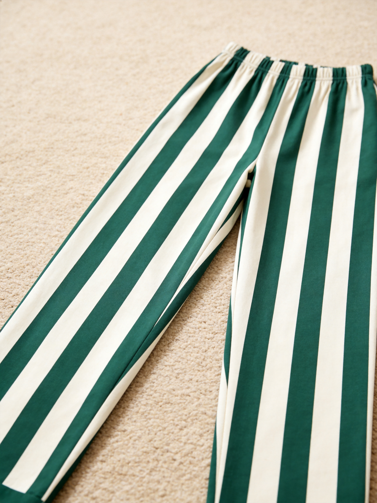 Women Christmas Pajamas - Dark Green & Off-White Wide Vertical Striped Button up Pajamas