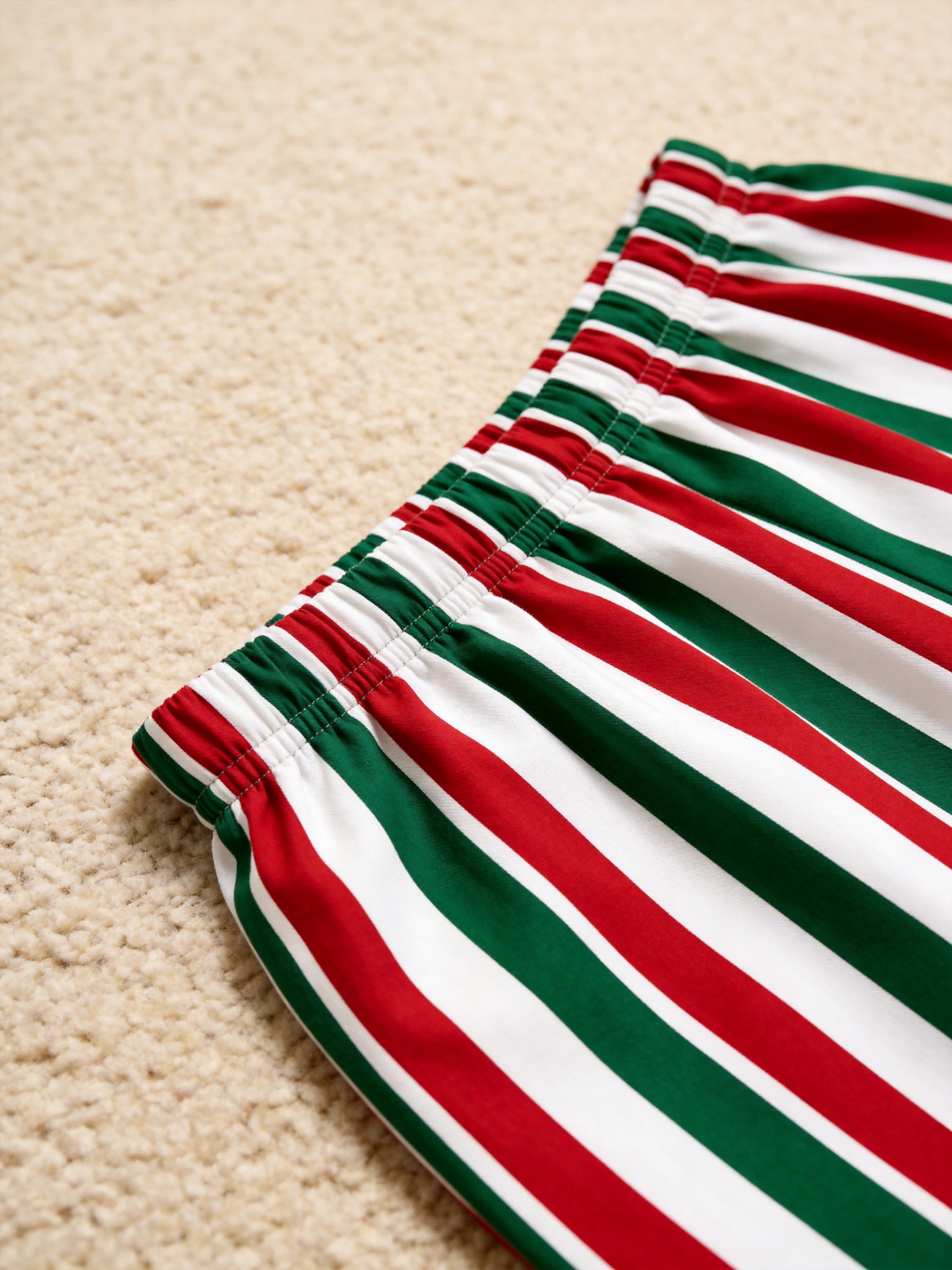 Women Christmas Pajamas - Red White & Green Tri-Color Striped Button up Pajamas Set