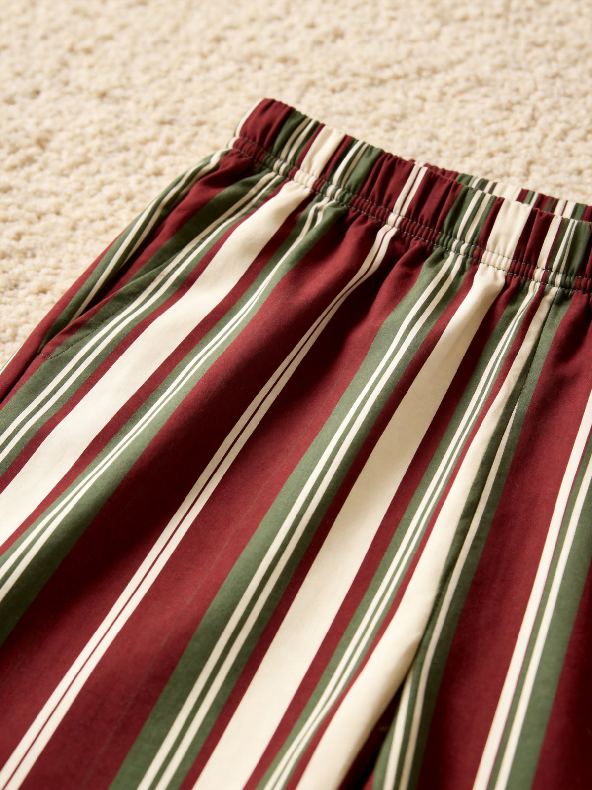 Women Christmas Pajamas - Burgundy Forest Green Cream Vintage Striped Button up Pajamas