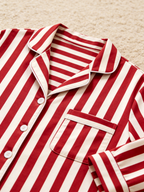 Women Christmas Pajamas - Red & White Bold Vertical Striped Button up Pajamas
