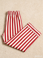 Women Christmas Pajamas - Red & White Bold Vertical Striped Button up Pajamas