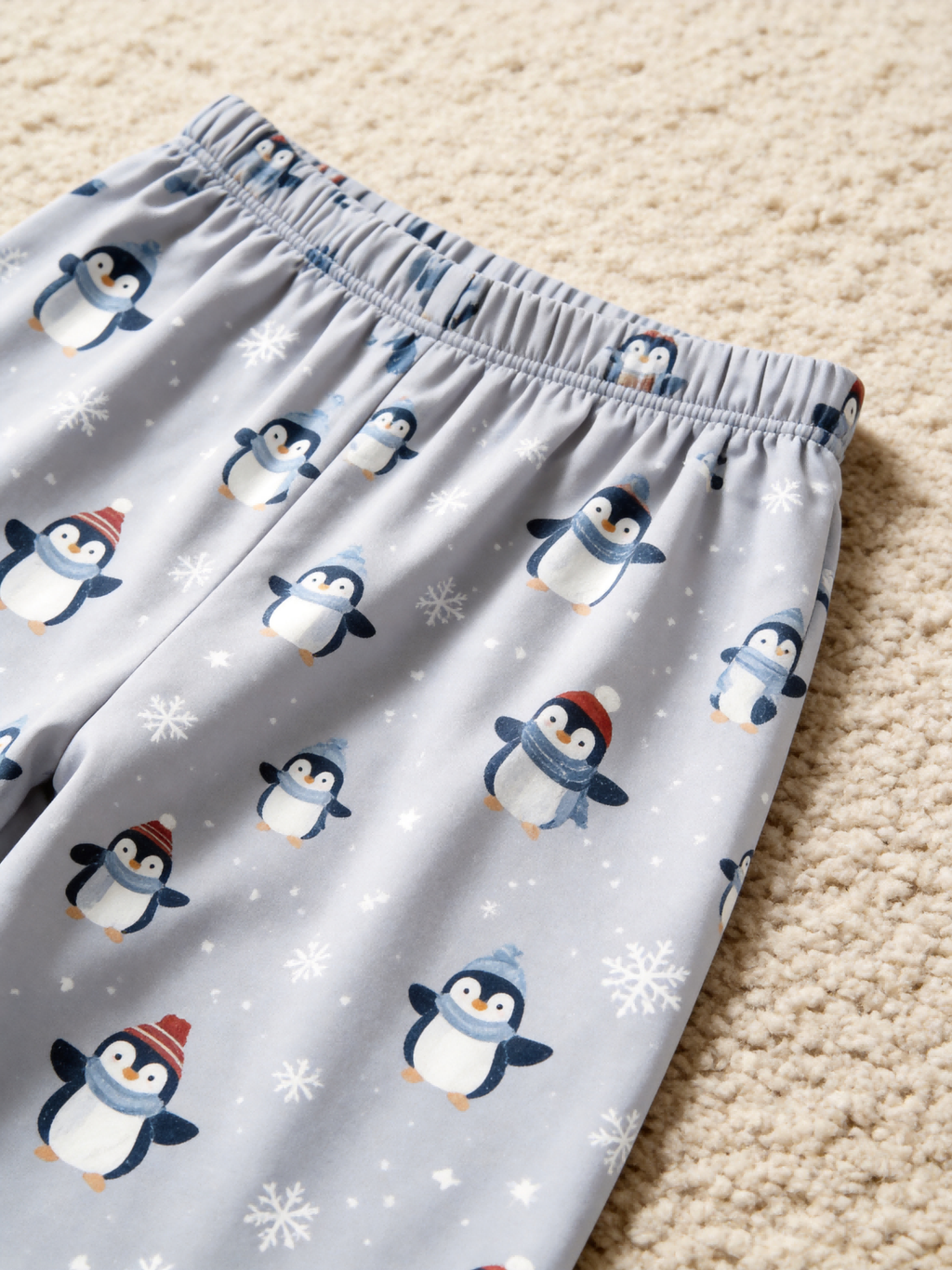 Women Christmas Pajamas - Light Grey Winter Penguin & Snowflake Print Button up Pajamas