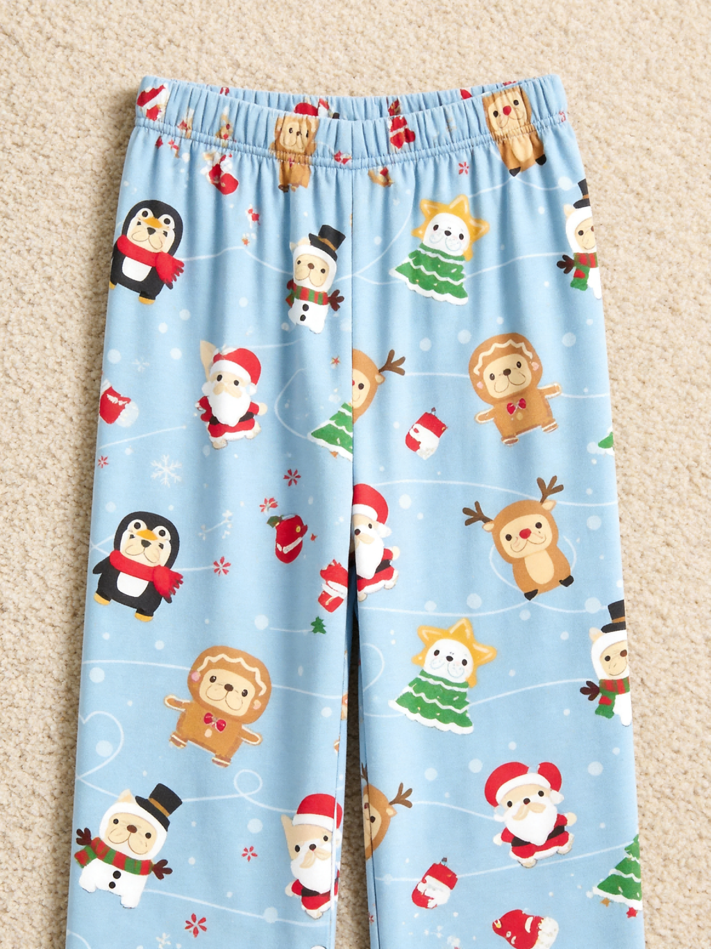 Women Christmas Pajamas - Light Blue Christmas Santa & Reindeer Cartoon Print Button up Pajamas