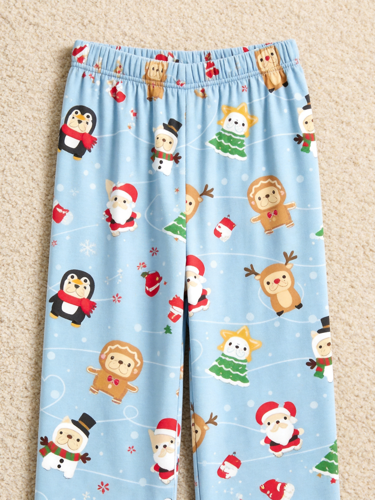 Women Christmas Pajamas - Light Blue Christmas Santa & Reindeer Cartoon Print Button up Pajamas