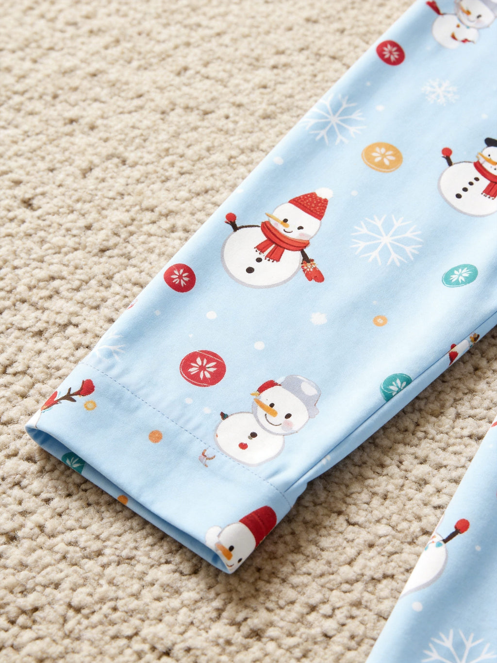 Women Christmas Pajamas - Light Blue Cute Snowman & Reindeer Button-Down Sleep Set