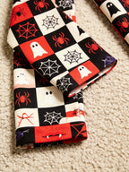 Women Halloween Pajamas - Red & Black Checkered Ghost & Spiderweb Button-Down Set